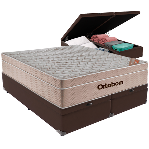 Cama Box Baú e Colchão Airtech Springpocket Molas Ensacadas Queen Ortobom: Marrom
