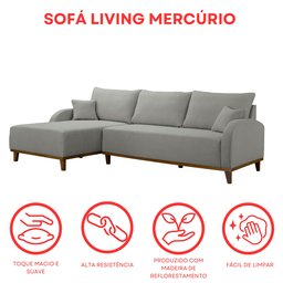 Sofá 3 Lugares com Chaise Lado Esquerdo 250cm em Linho Mercúrio - 7