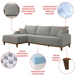 Sofá 3 Lugares com Chaise Lado Esquerdo 250cm em Linho Mercúrio - 6