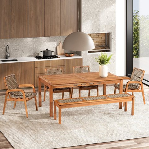 Conjunto para Sala de Jantar 1 Mesa 1 Banco e 4 Cadeiras Traço