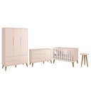 Ver imagem 1 de Dormitório Infantil Theo Retrô 3 Portas, Cômoda 1 Porta, Berço e Mesa de Apoio Rosa com Pés Amadeira