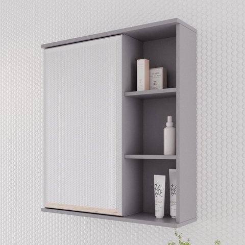 Espelheira para Banheiro 1 Porta Treviso Cinza/Platina