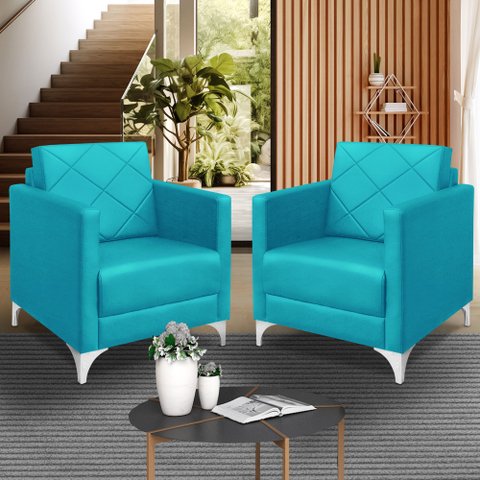 Kit 2 Poltrona Helena Decorativa Clinica e Recepção:azul Turquesa