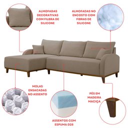 Sofá 3 Lugares com Chaise Lado Esquerdo 250cm em Linho Mercúrio - 8