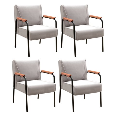 Kit 04 Poltronas Decorativas Jade para Sala de Estar, Recepção - Suede Bege