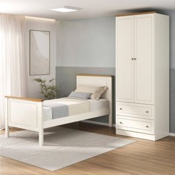 Conjunto Dormitório 1 Cama Solteiro 1 Guarda-roupa 2 Portas Ananda Cabecasa Madeiramadeira - 1