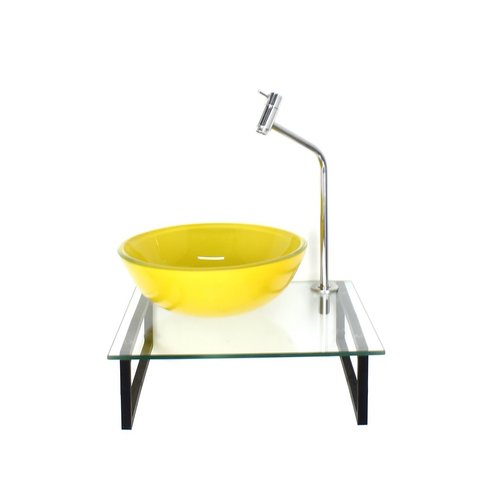 GABINETE DE VIDRO COM CUBA REDONDA AMARELO COM TAMPO 40CM INCOLOR