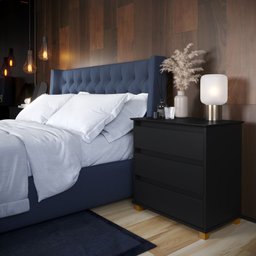 Mesa de Cabeceira Mini Cômoda 3 Gavetas para Quarto:preto - 4
