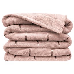 Cobertor Veneza Queen Manta Ultrasoft Premium Listrada Extra Macia - Rosê - 1