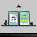 Ver imagem 2 de Kit 2 Quadros Lavanderia Azul e Amarelo 33x24cm