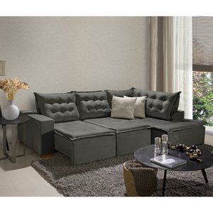 Sofá de Canto 5 Lugares Vitoria 270cm Retrátil e Reclinável com Tecido Veludo Nobre Sofatec