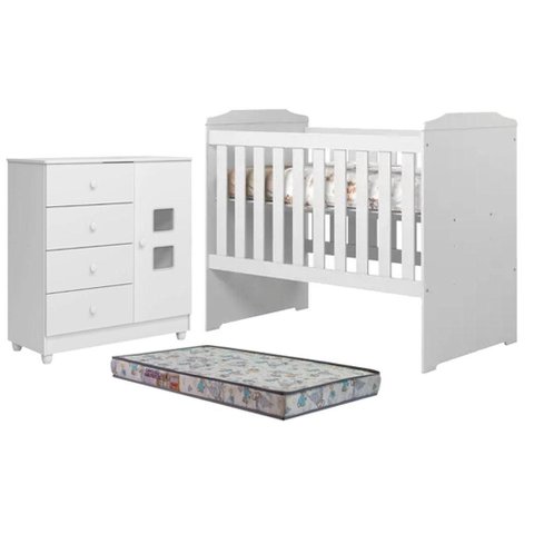 Berço Americano Carinho com Cômoda Life Branco Acetinado Colchão Americano Sleep - Tigus