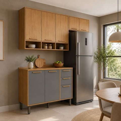 Cozinha Modulada Compacta 3 Peças 8 Portas MDF 200cm Malta Espresso Móveis Espresso Moveis