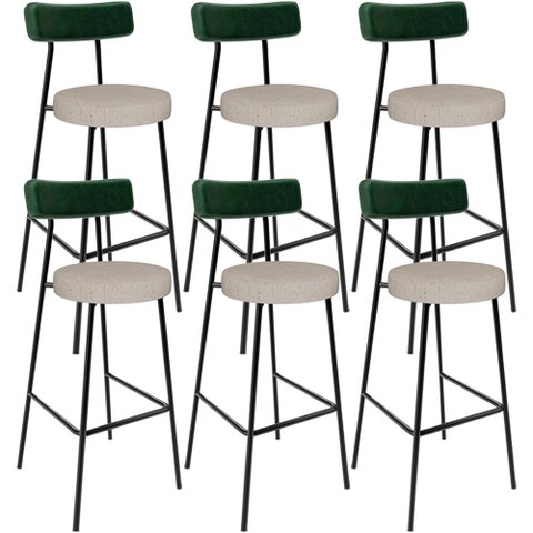 Kit 06 Banquetas Alta Bar Cozinha Sala De Jantar Milão L02 Facto Verde Musgo Linho Bege - Lyam Decor