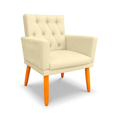 Poltrona Nina Captone Decorativa Suede Bege para Escritorio, Sala Salão Biselos-Decor