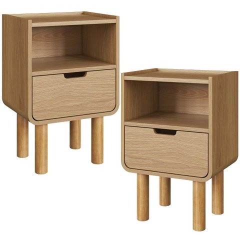 Kit 02 Mesas de Cabeceira para Quarto 1 Gaveta Orgânica 40cm Nordic A03 Hanover Roble - Lyam Decor