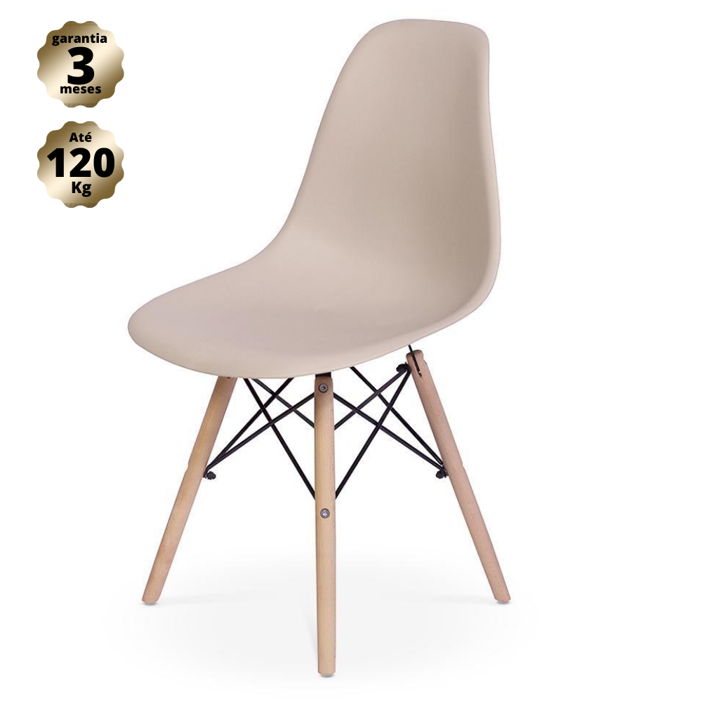 Cadeira Quarto Escritório Sala Charles Design Eames Eiffel Wood - Nude - 2