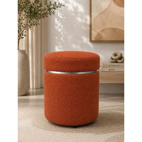 Puff com Cinta Superior Prata, Cor Terracota Boucle - Let Móveis