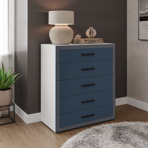 Cômoda 5 Gavetas Móveis 104,2cm 90cm 46cm Valência Azul/Branco