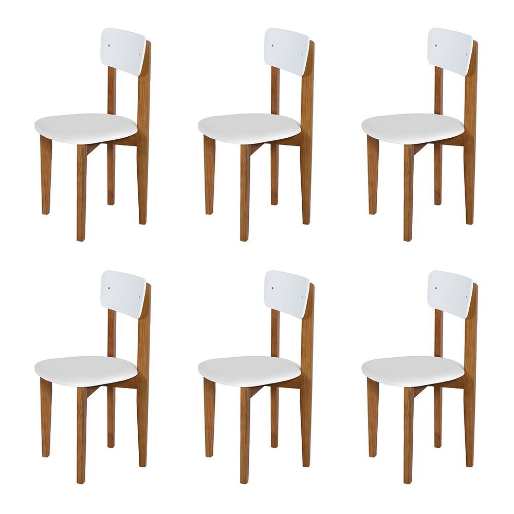 Kit 6 Cadeiras em Madeira Maciça Elisa para Sala de Jantar Branco