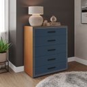 Ver imagem 1 de Cômoda para Quarto 5 Gavetas Valência Azul/Freijó