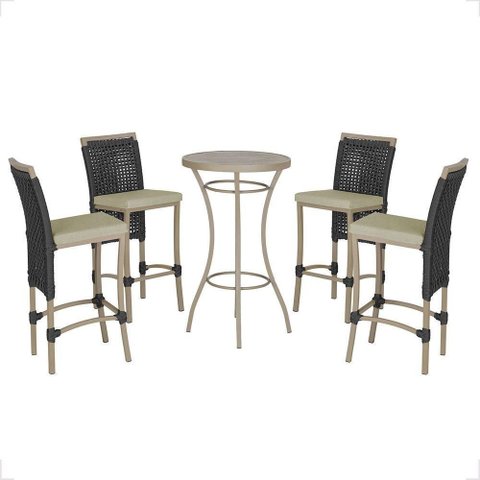Mesa Bistrô e 4 Banquetas Roma Fendi Corda Estofado 7 Trama Preto