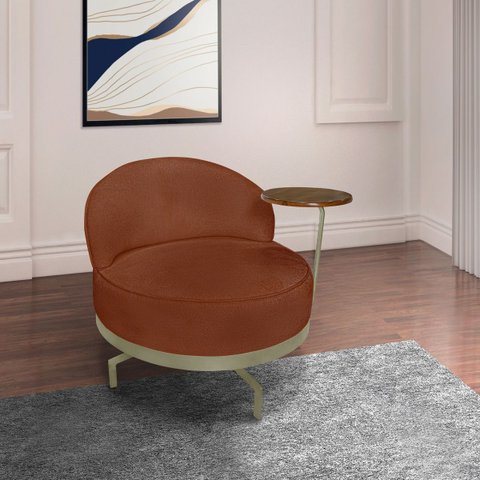 Poltrona Cadeira Giratória Naomi com Mesa Lateral Boucle Terracota Bz Home Decor