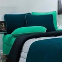 Ver imagem 2 de Kit Edredom + Jogo de Lençol Malha 100% Algodão Urbano 7 Peças King - Azul Petroleo-mescla-verde