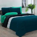 Ver imagem 1 de Kit Edredom + Jogo de Lençol Malha 100% Algodão Urbano 7 Peças King - Azul Petroleo-mescla-verde