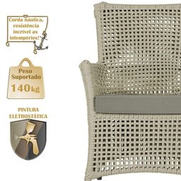 2 Poltronas e 1 Mesa Igapó Alumínio Marrom Corda Náutica E8 Rami - 4