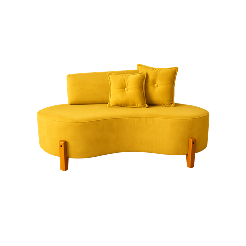Sofá Orgânico Pé de Madeira Divã e Namoradeira Curvo Feijão - Amarelo