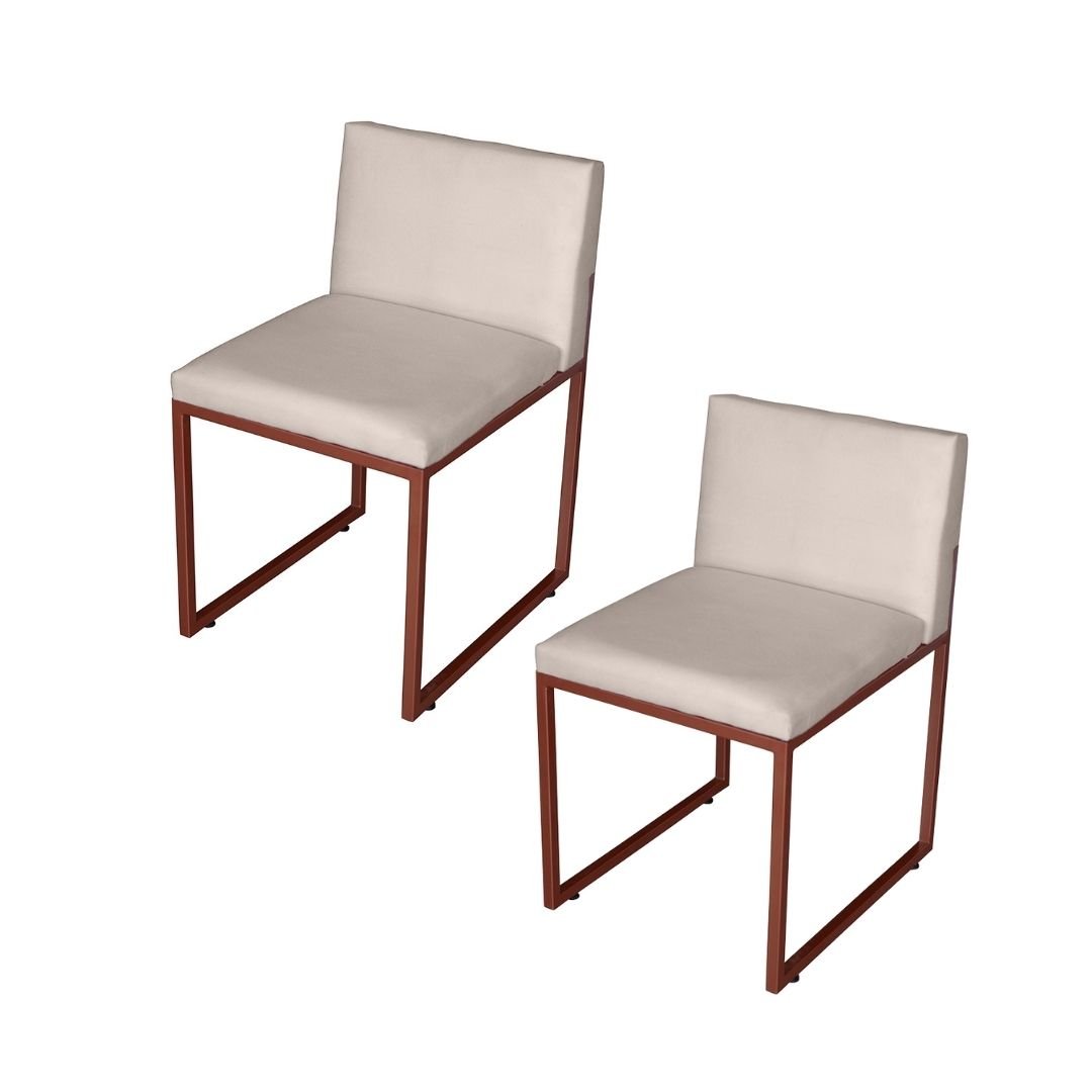 Kit 2 Cadeira de Jantar Escritorio Industrial Vittar Ferro Bronze Corino Bege - Móveis Mafer - 1