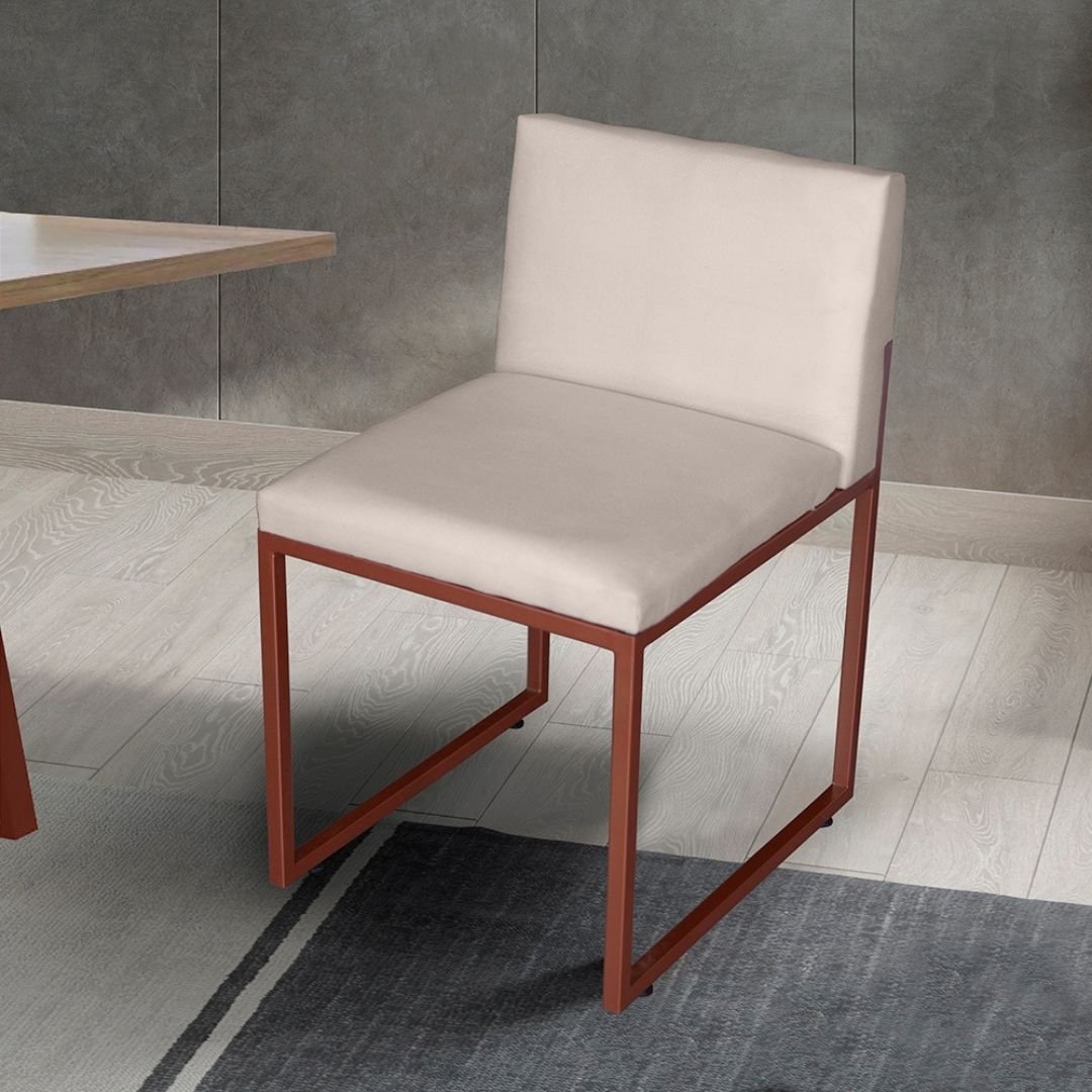 Kit 2 Cadeira de Jantar Escritorio Industrial Vittar Ferro Bronze Corino Bege - Móveis Mafer - 5