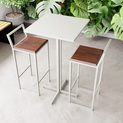Conjunto Mesa Alta Bar Bistrô Quadrada Branca 2 Banquetas Confort Imbuia Industrial White Don Castro