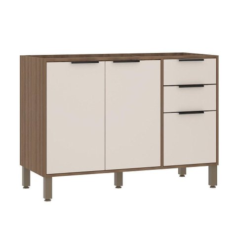 Balcão de Cozinha para Pia 120cm 2 Portas e 3 Gavetas sem Tampo Aspen Luciane Móveis Vanilla/beige
