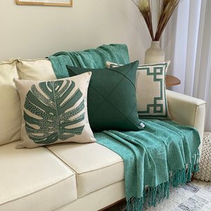 Kit 3 Capas de Almofada Broderie Verde Drapeada Costela Menta 43cm