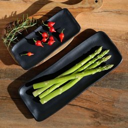 Jogo 6 Travessas Sushi 22x9cm Orgânico Preto Matte Cerâmica Porto Brasil - 7