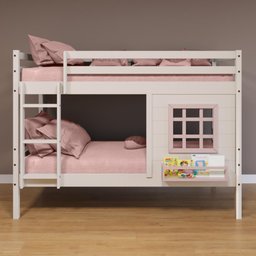 Beliche Infantil com Janela Madeira Maciça Branco/ Rosa Housin - 1