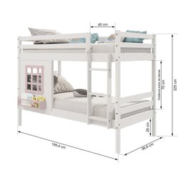 Beliche Infantil com Janela Madeira Maciça Branco/ Rosa Housin - 4
