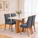Ver imagem 1 de Conjunto Sala de Jantar Mesa Manu 120cm Tampo MDF Vidro Canto Arredondado 4 Cadeiras Tainá