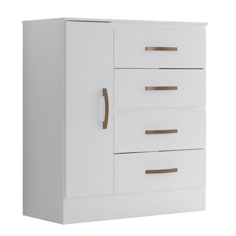 Cômoda Sapateira para Quarto 1 Porta 4 Gavetas Lisa Branco