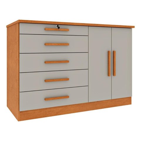 Cômoda com 2 Portas e 5 Gavetas 136cm Multimóveis CR35478 Cinamomo/Off White