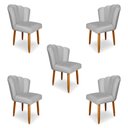 Ver imagem 1 de Kit 5 Cadeiras de Jantar Pétala Estofada Pés Palito Veludo Cinza - Montanaris Decor