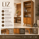 Ver imagem 3 de Cristaleira Liz MDF 180x70cm Vidro Prateleira Sala de Jantar Madeira Cozinha Integrada:Naturalle