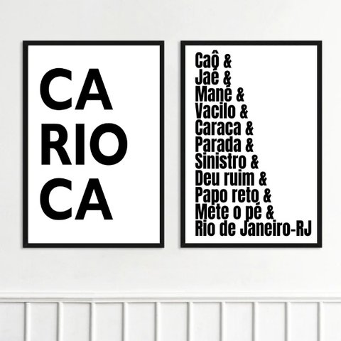 Kit 2 Quadros Rio de Janeiro - Gírias 24x18cm - com Vidro:moldura Branca