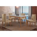 Ver imagem 1 de Sala Jantar Mesa Havana Tampo C/ Vidro Curvo 120cm+4 Cadeiras Dafne Madeira Naturale/off White -