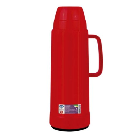 Garrafa Térmica 1 Litro Rolha Mor Vermelha - Chá Café Leite Agua Suco - Garrafa Térmica