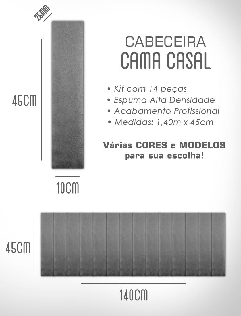 Kit 14 Cabeceiras Estofadas de Cama Box Comum Casal Modulada 1,40mx45cm - 9