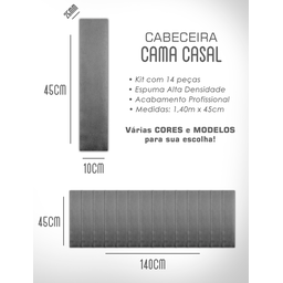 Kit 14 Cabeceiras Estofadas de Cama Box Comum Casal Modulada 1,40mx45cm - 9