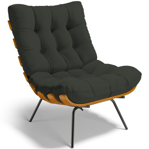 Poltrona Decorativa Sala de Estar Costela L02 Linho Verde - Lyam Decor